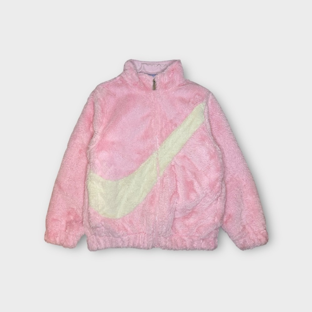 Nike Cream Swoosh Pink Faux Fur Jacket